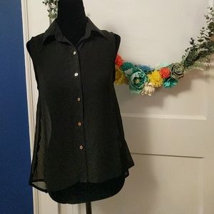 Sheer Black Button Up Tank